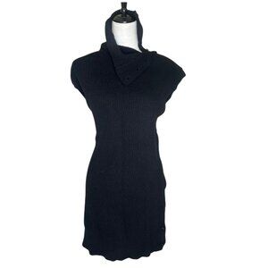 Le Cormang Women's Black Ribbed Knit Cap Sleeve Sweater Dress Medium/Large